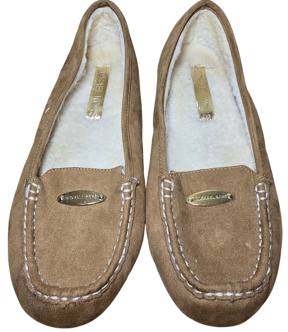 Michael Kors MILA Tan Faux Fur Lined Loafer Suede Shoes US Womens 6.5, Youth 5
